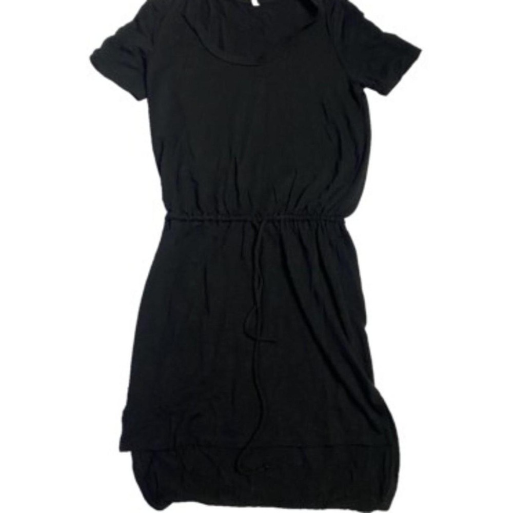 Unbranded Drawstring Waist Pocket Dress Womens Black Short Sleeve Casual